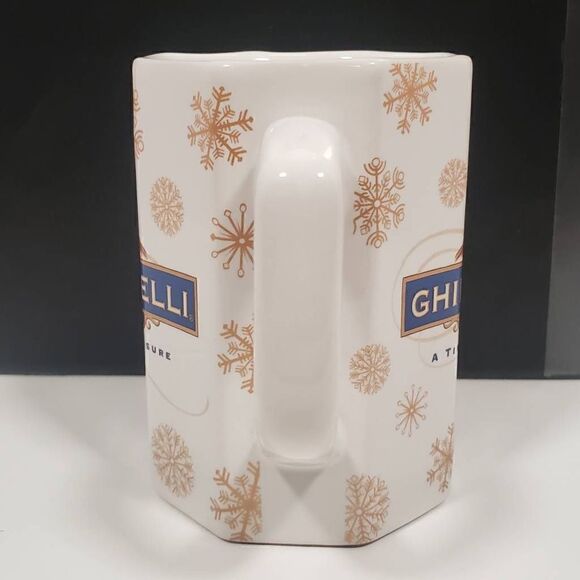 Ghirardelli Chocolate Mug Gold Snowflakes On White Houston Harvest - Picture 4 of 8